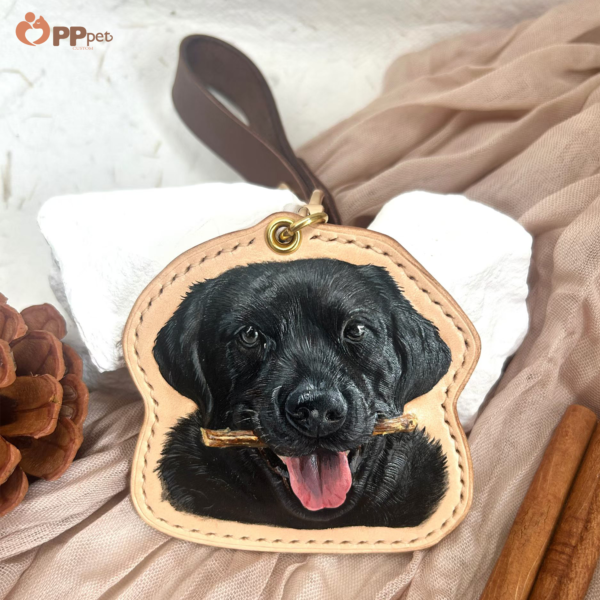 custom hand carved leather pet portrait tag