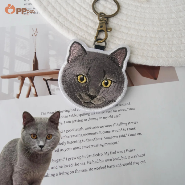 custom embroidered pet portrait keychain