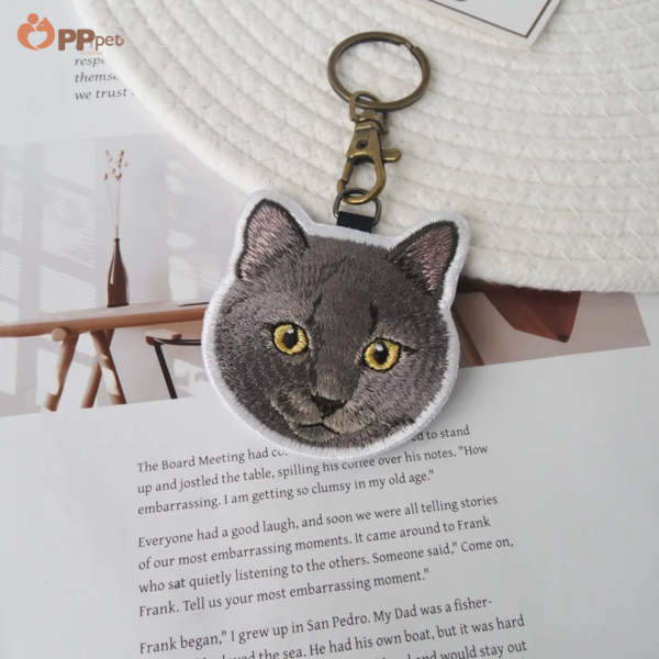 custom embroidered pet portrait keychain