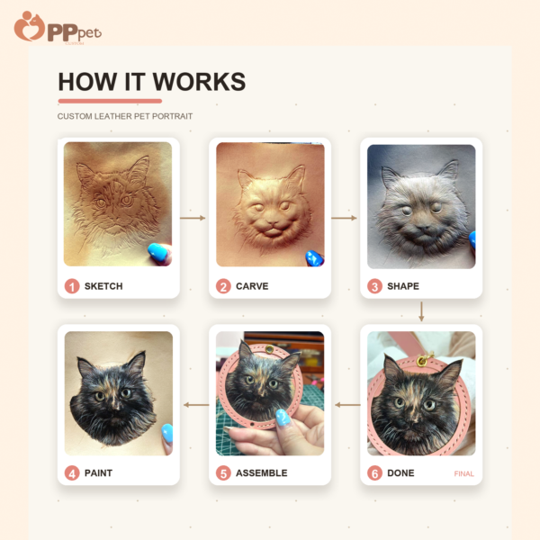 custom hand carved leather pet portrait tag