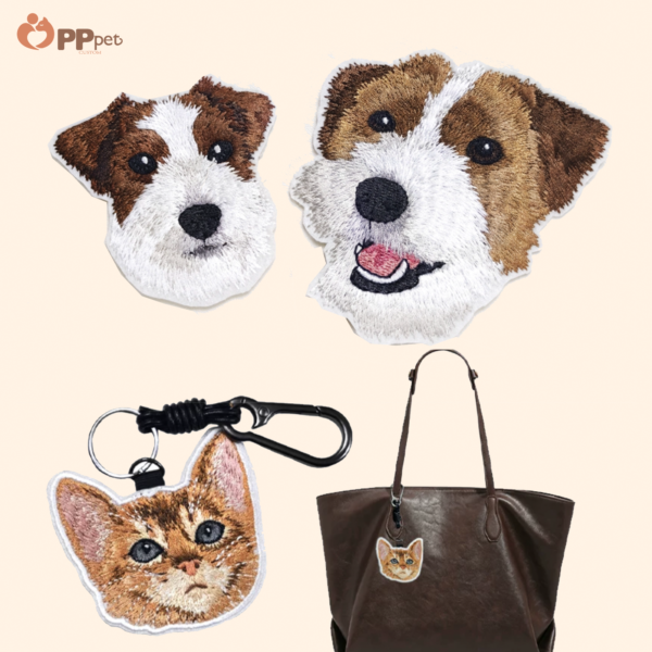 custom embroidered pet portrait keychain