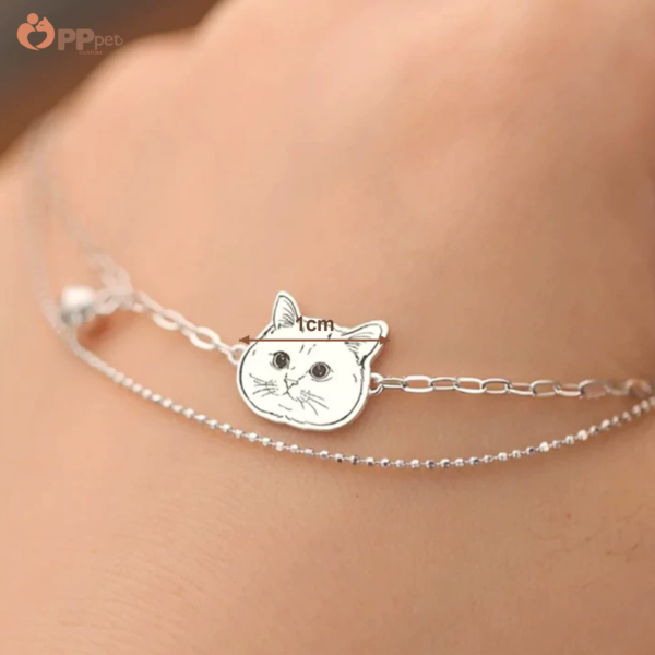 custom pet portrait silver double chain bracelet