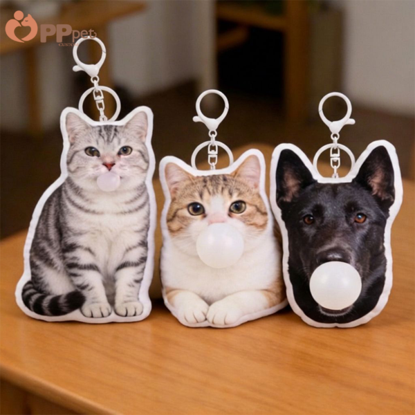 custom bubble blowing pet plush keychain